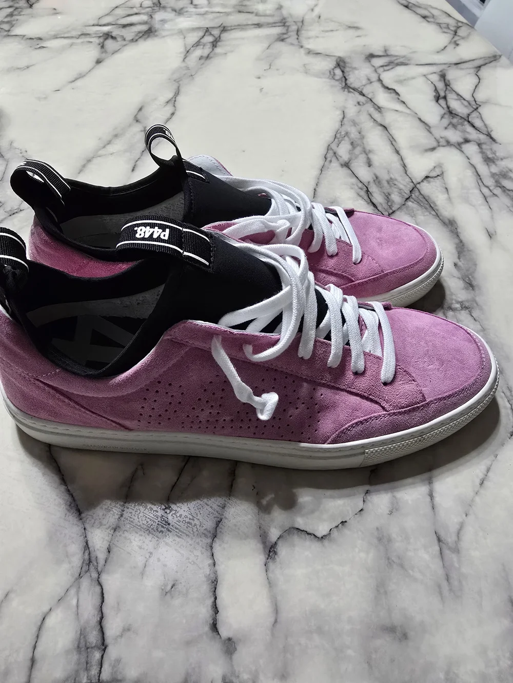 P448 Men’s Pink Suede Low-Top Sneakers with White Laces